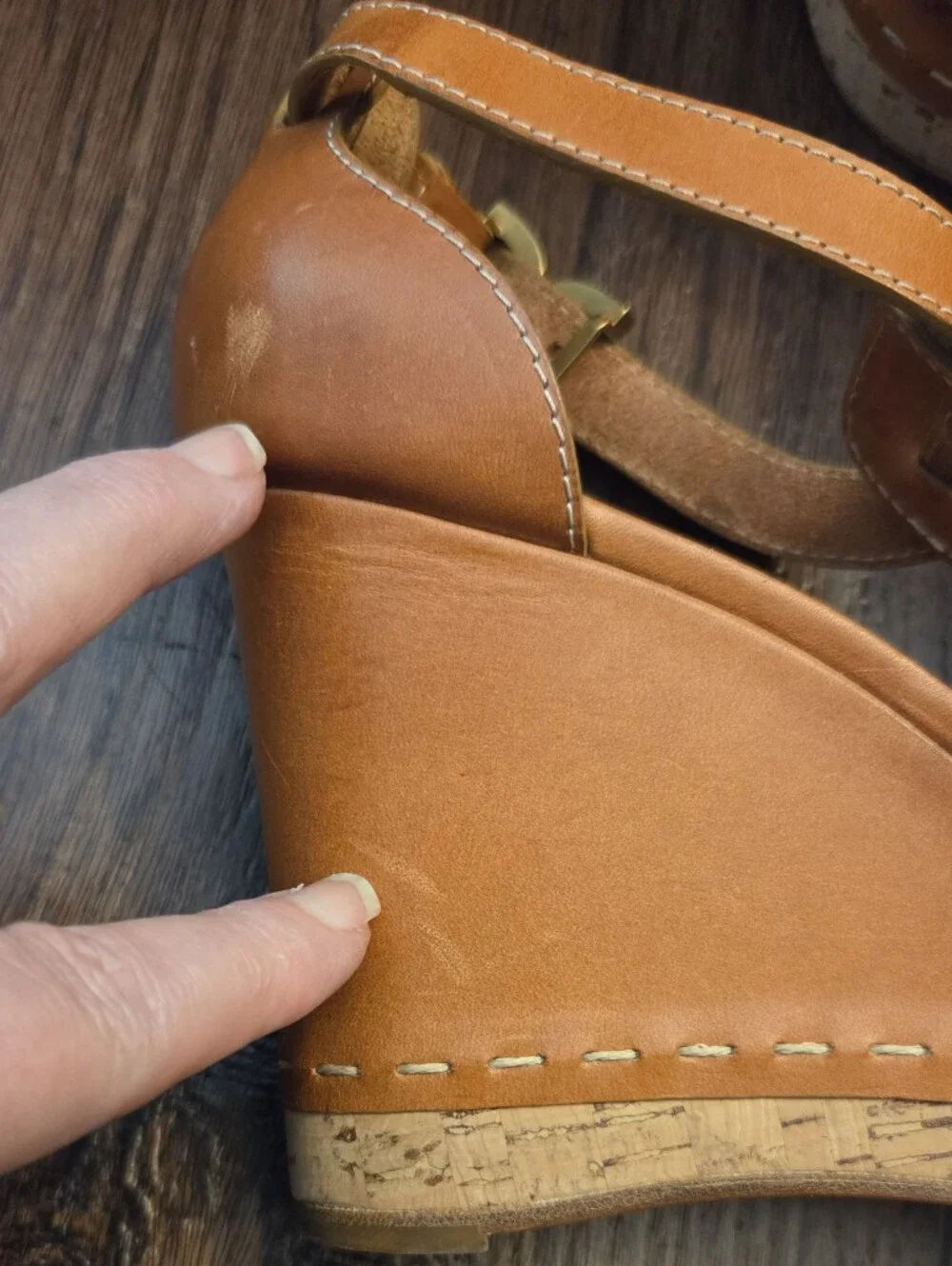 Chloe Tan Tucson T-Strap Woven Leather Cork Wedge Sandals - Size 38 (USA 7.5)